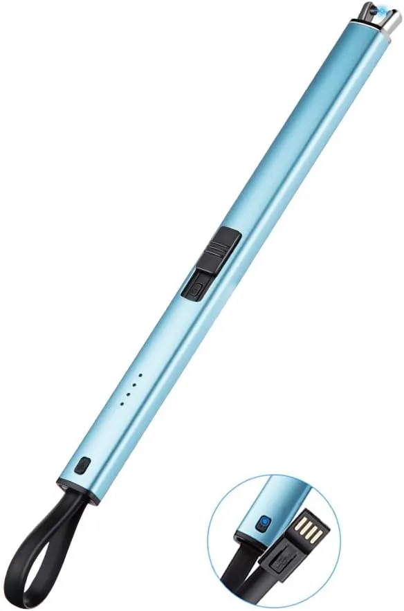 Brigii Electric Lighter, Candle Lighter, Plasma Arc Lighters Windproof & Flameless with USB Cable Integrated Double Safety Switch -Blue