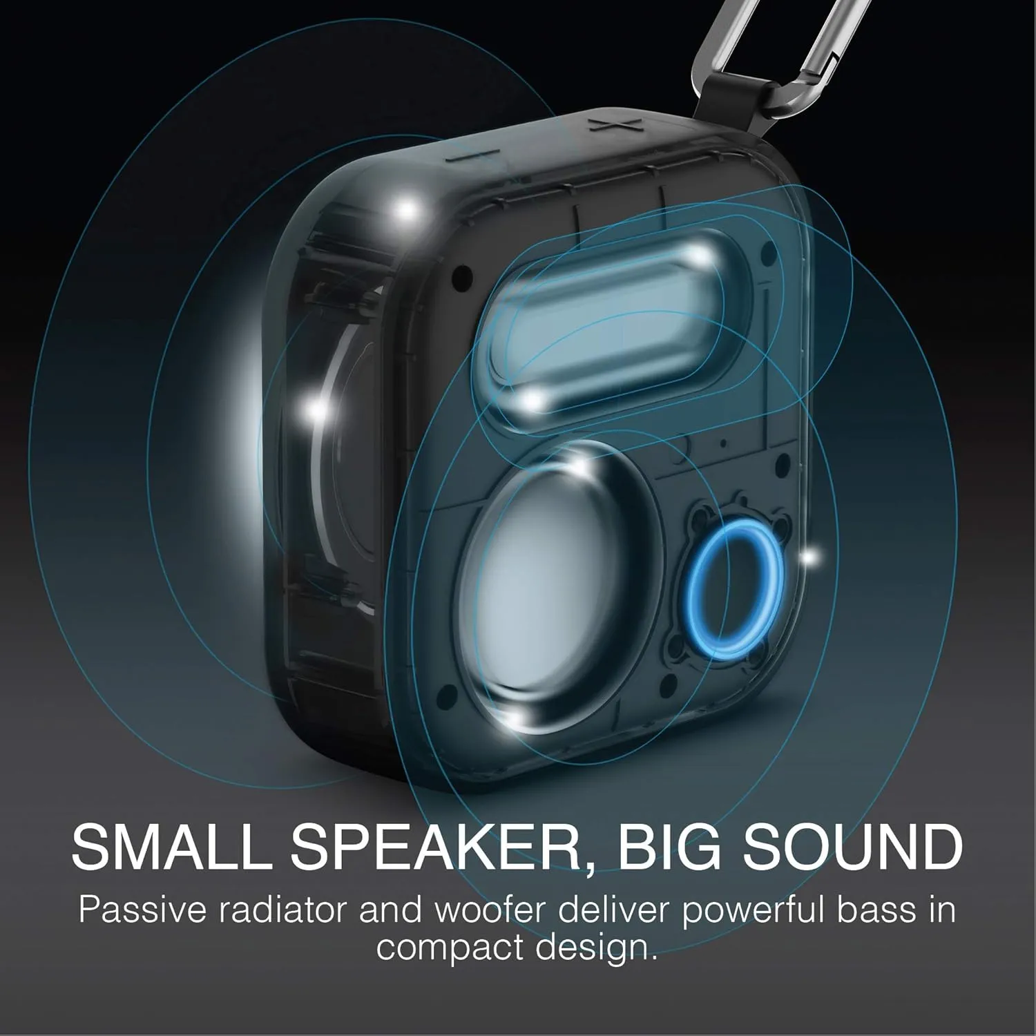 Brookstone Bluetooth Speakers, IPX7 Waterproof Indoor and Outdoor Speaker, Portable Speakers, Computer Speakers for Desktop Monitors, Tap to Link Multiple Speakers, Carabiner Clip Included