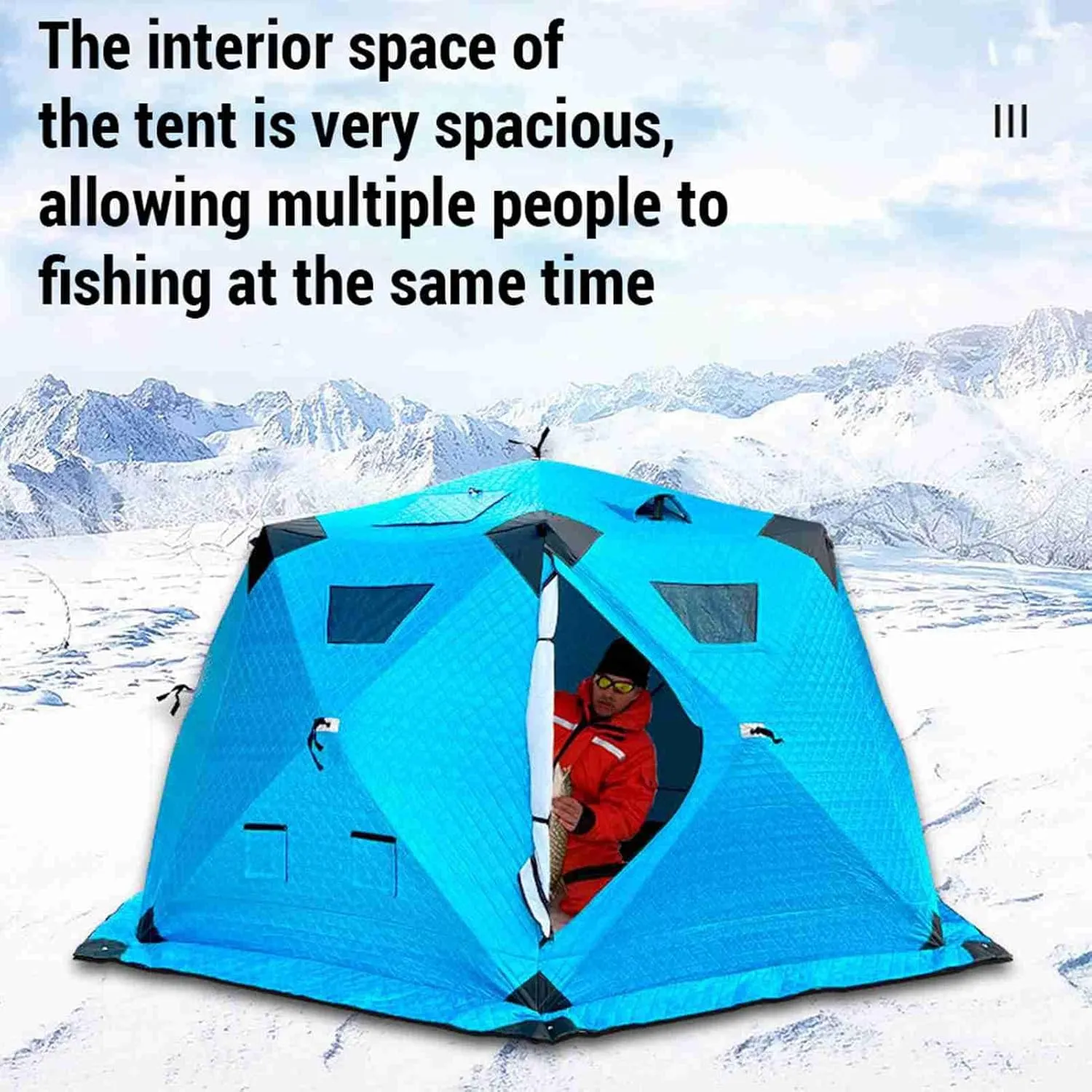 Brrnoo Winter Fishing Tent, Quick Set Up Outdoor Camping Ice Fishing Tent, Double Door Design Ice Fishing Shelter, Convenient Firewood Heater Port