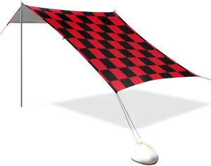 Buffalo Plaid Check Black Red Designed UPF50  Protection Beach Tent Waterproof Large Portable Sun Shelter with Sturdy Poles, Sandbags and Shovel for Family Trips, Picnics & Camping Parasol