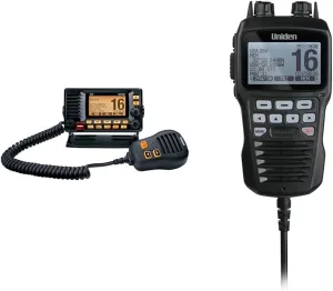 Bundle of Uniden UM725GBK Marine VHF Radio, w/GPS, 1Watt/25Watt Transmit Power, Largest LCD Screen in Class, NOAA Weather w/Alerts   Uniden UMRMIC Remote Microphone for UM725 Series Marine VHF Radios