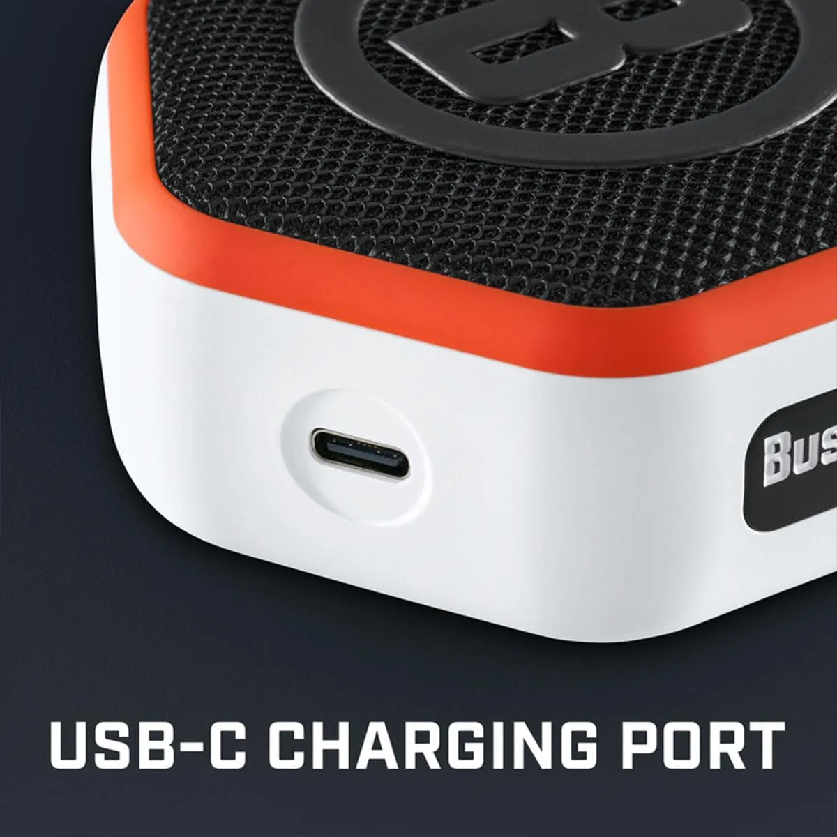 Bushnell Golf Wingman Mini GPS Speaker (Orange/White) | Magnetic Mount, Music & Audible Distances for 38,000  Courses, Carabiner Clip, Waterproof, 36-Hole Battery, with Signature Series Golf Towel