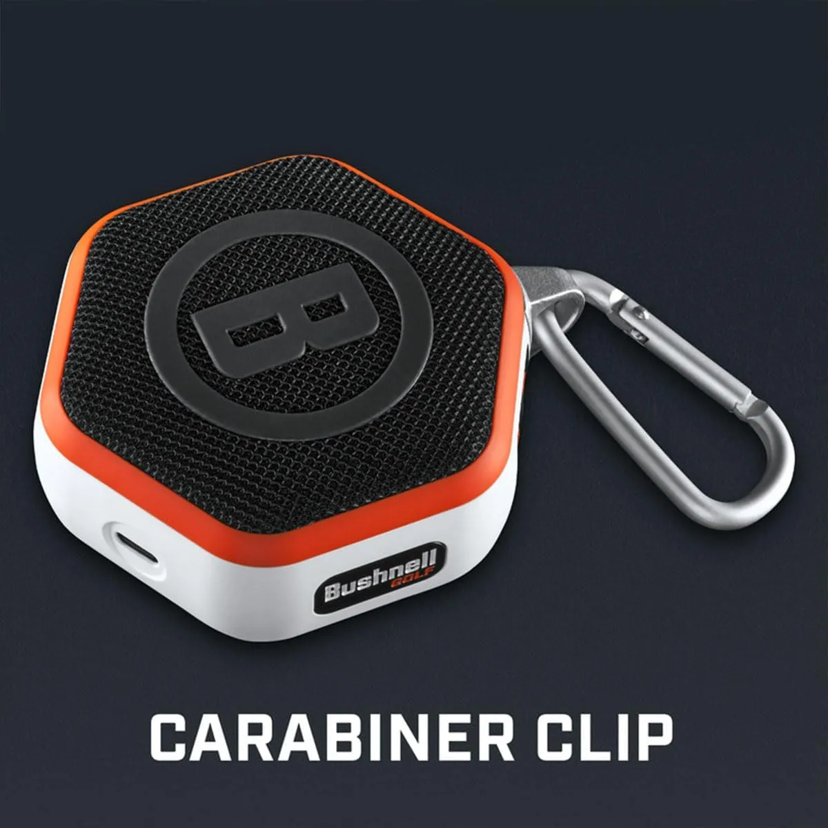 Bushnell Golf Wingman Mini GPS Speaker (Orange/White) | Magnetic Mount, Music & Audible Distances for 38,000  Courses, Carabiner Clip, Waterproof, 36-Hole Battery, with Signature Series Golf Towel