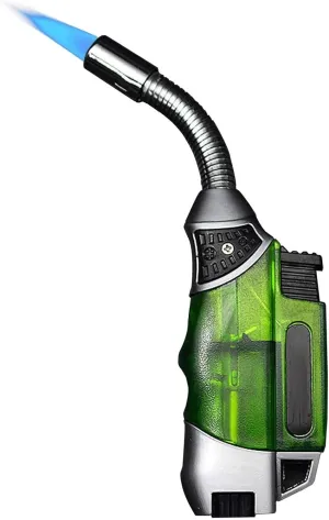 Butane Lighter 360° Flexible Neck and Visible Window, Metal Torch Lighter,refillable Lighter with Keyhole (Gas not Included)(Clear)
