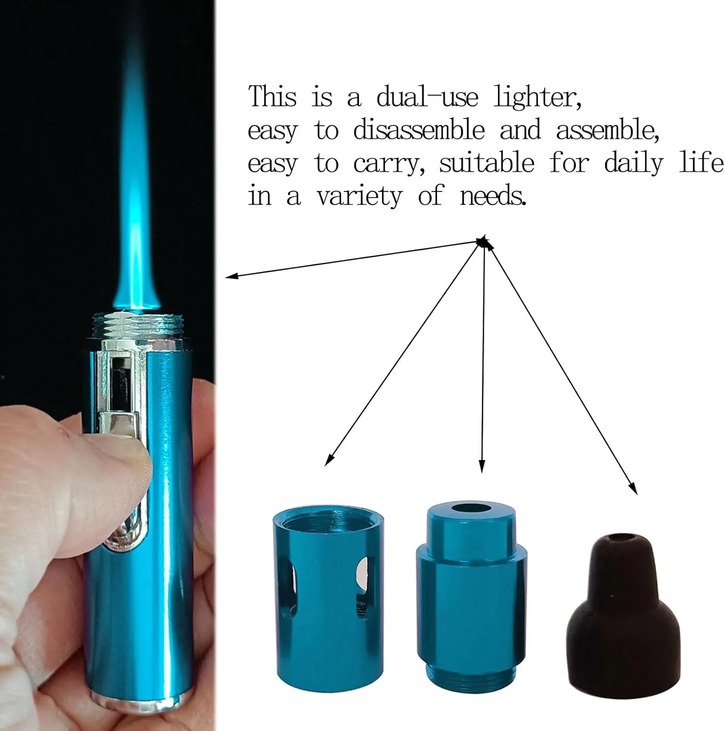Butane Lighters,Torch Lighters Butane Fuel Refillable Single Flame Adjustable Pen Torch Lighter 2 Pack Aqua Blue(Gas not Included)