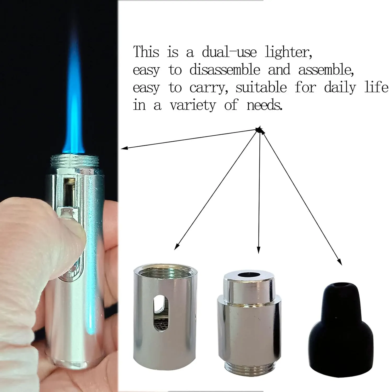 Butane Lighter,Torch Lighters Butane Fuel Refillable Soft Flame Adjustable Pen Torch Lighter,2 Pack Silver(Gas Not Included)