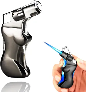 Butane Torch Lighter, Unique Metal Body Design, Cool Lighters, Refillable Butane Fuel Lighter, Creative Gifts for Men (Silver)