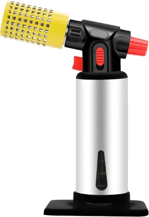 Butane Torch with Heat Guard, visible indicator for refilling,Refillable Kitchen Torch Lighter,Adjustable Flame,Yellow Heat Guard.(Butane Gas Not Included)