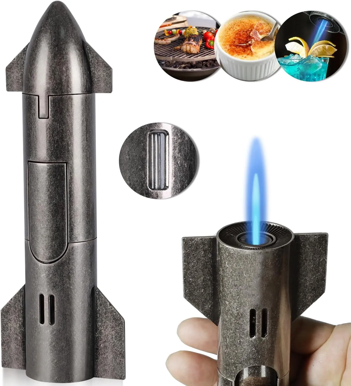 Butane Torch,Cigar Torch Lighter with Adjustable Flame & Visual Window,Rocket Fire Torch Lighter Butane Refillable for Father's Day, Birthday Gifts, BBQ, DIY, Baking, Butane Gas Not Included, Coppery