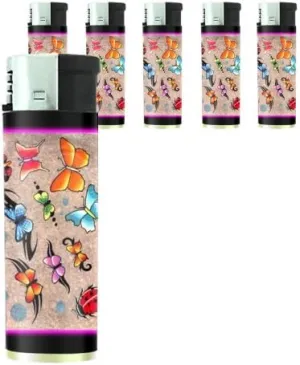 Butterfly Colorful Modern Art Butane Refillable Electronic Lighter Set of 5 Pieces D-142