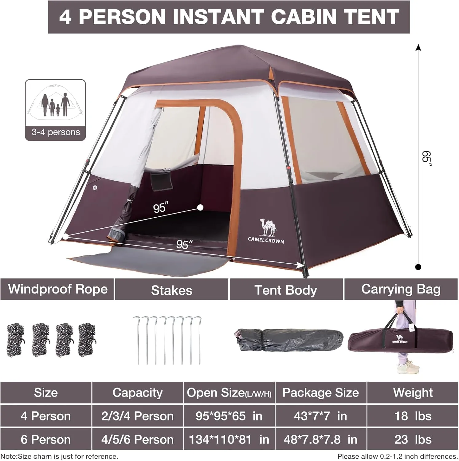 CAMEL CROWN 4/6 Person Tent Waterproof Lightweight Portable Backpacking Tent for Outdoor Camping Hiking