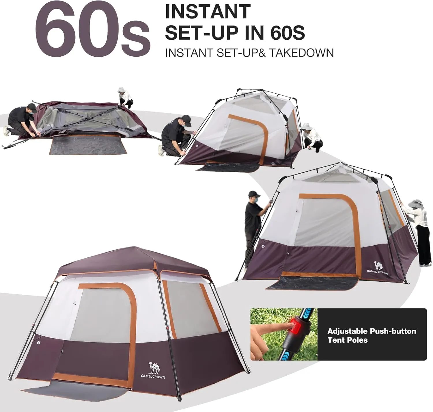 CAMEL CROWN 4/6 Person Tent Waterproof Lightweight Portable Backpacking Tent for Outdoor Camping Hiking