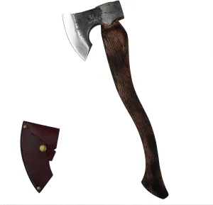 Camping Axe - 21 inches Chopping Axe for Wood Splitting and Kindling, 1055 High Carbon Steel and Beech Wooden Handle, with Leather Sheath - Head 1.5 lbs