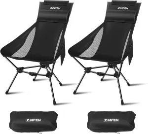 Camping Chairs, Portable Camping Chair with Headrest and Storage Bag, Lightweight Foldable Chairs for Outside Camping, Hiking, Travel, Beach, and Sports(Two Pack)