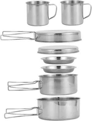Camping Cooking Set for 3-4 People, Stainless Steel Camping Pots and Pans Set, Stackable Lightweight Camp Cooking Set for Outdoor Backpacking Camping Hiking Picnic