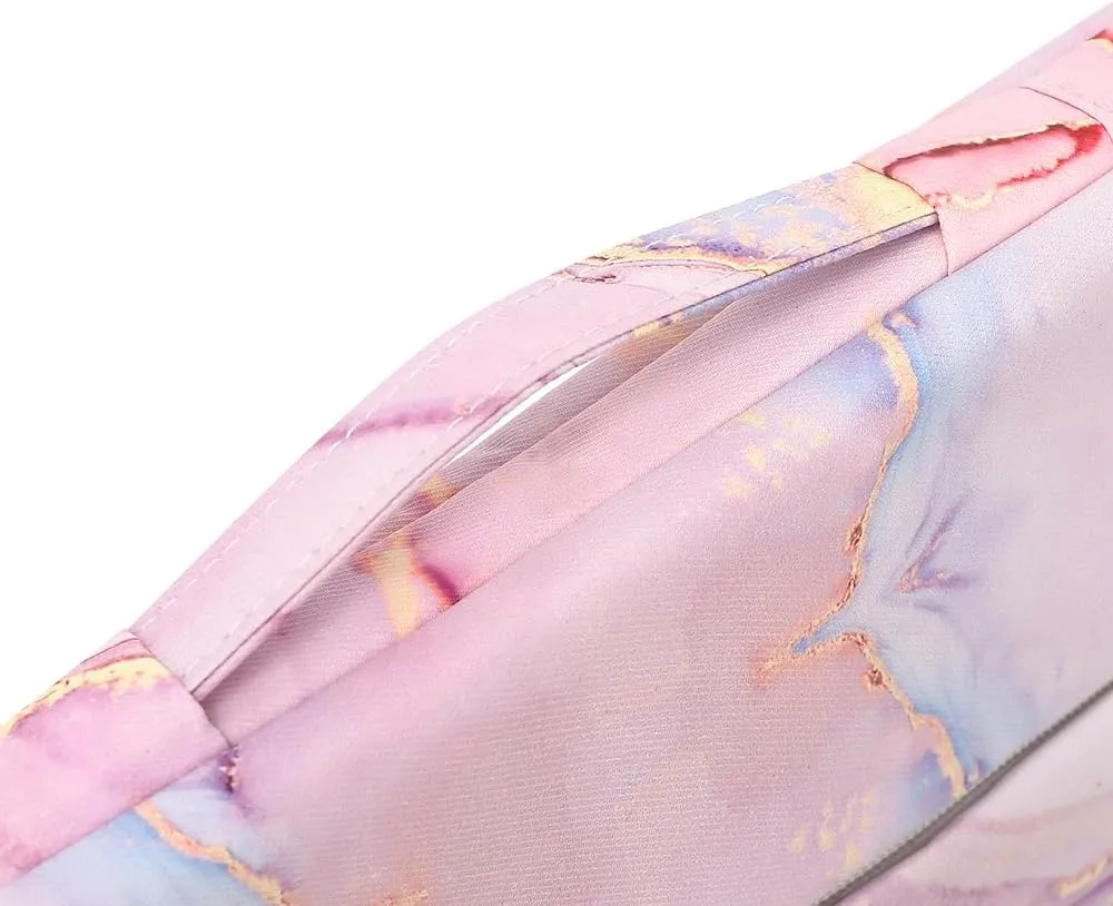 canvaslife 360° protected waterproof laptop sleeve suitcase bag with 3 pockets, laptop bag with handling and luggage strap (Pink marble, 15 inch-15.6 inch)
