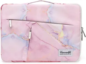 canvaslife 360° protected waterproof laptop sleeve suitcase bag with 3 pockets, laptop bag with handling and luggage strap (Pink marble, 15 inch-15.6 inch)