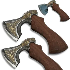 Carbon Steel Head with Hardened & Razor Sharpened Edge, Rose Wood Handle, Uniquely Designed Head, Tomahawk Battle Axe with Premium Leather Sheath
