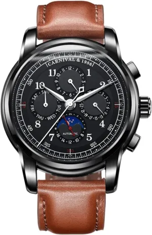 Carnival Men's Complications Automatic Mechanical Watch (Brown All Black)