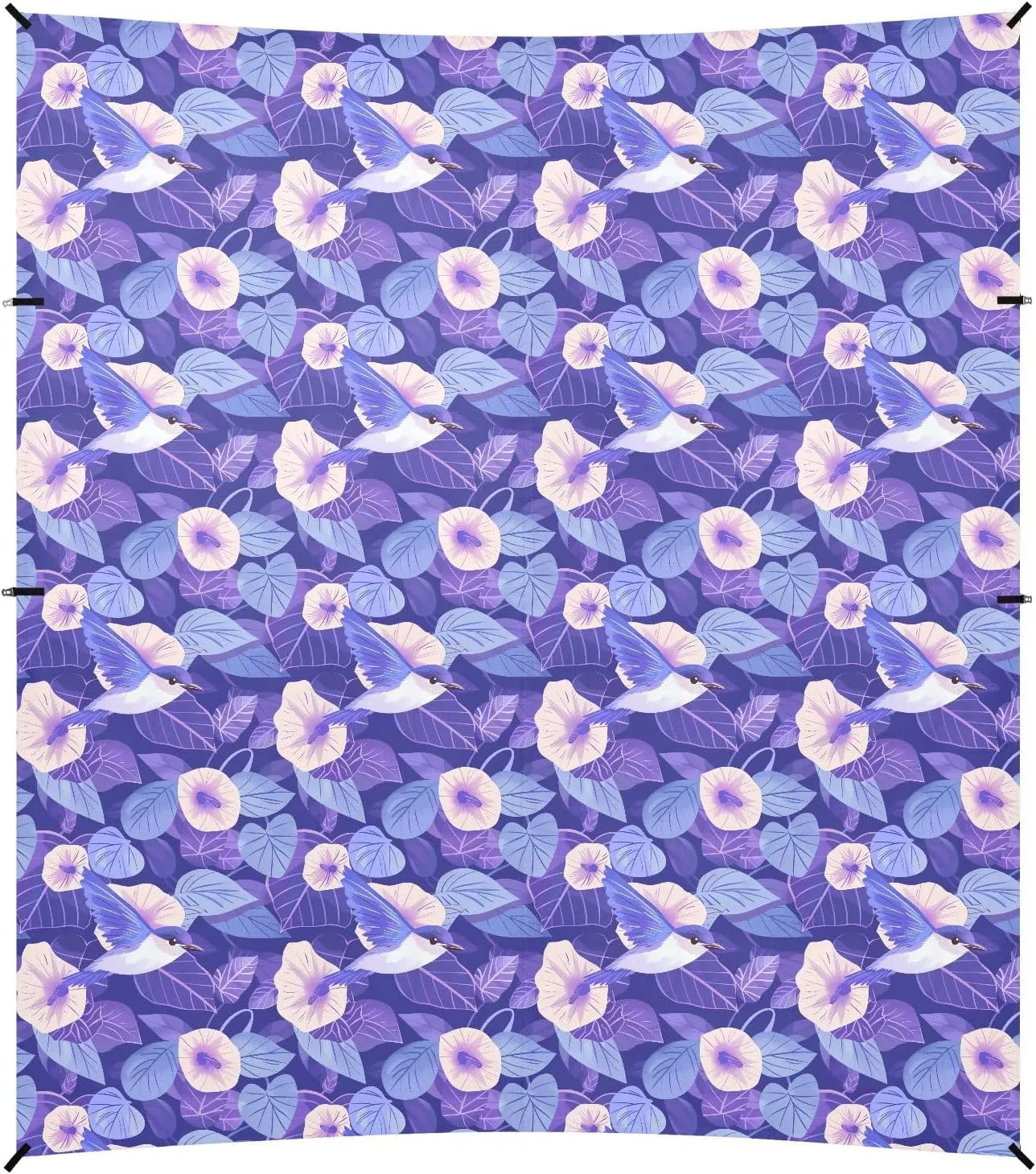 Cartoon Purple Morning Glory Flowers Birds Beach Cabana Tent UPF50  Protection Water-Resistant Large Sun Shade with Sand Shovel for Family Trips, Picnics & Camping