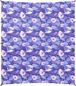 Cartoon Purple Morning Glory Flowers Birds Beach Cabana Tent UPF50  Protection Water-Resistant Large Sun Shade with Sand Shovel for Family Trips, Picnics & Camping