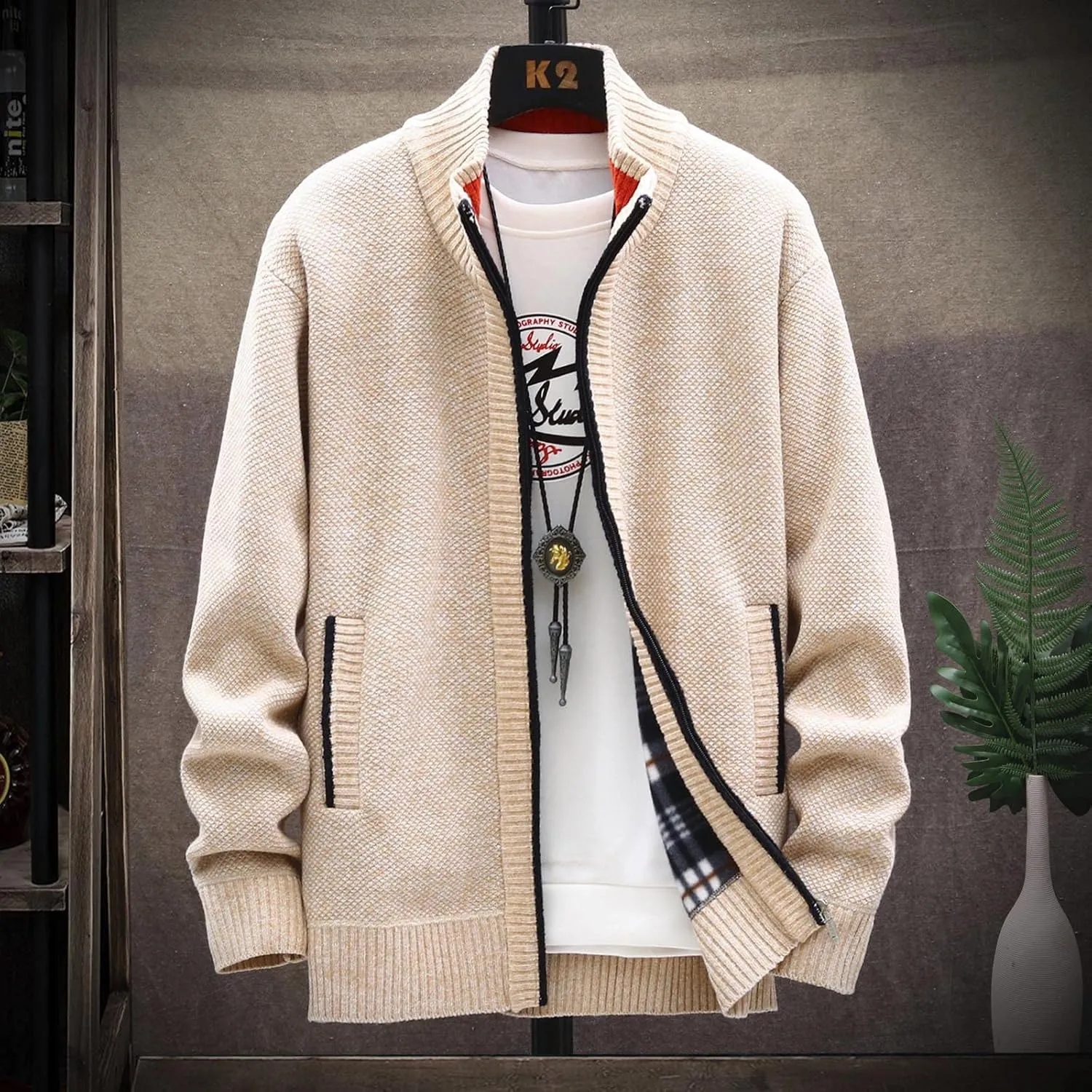 Casual Sweaters Cardigan Knitted Long Sleeve Jacket Full Zip Fleece Winter Warm Coat Outdoor Work Dress, XL-4XL