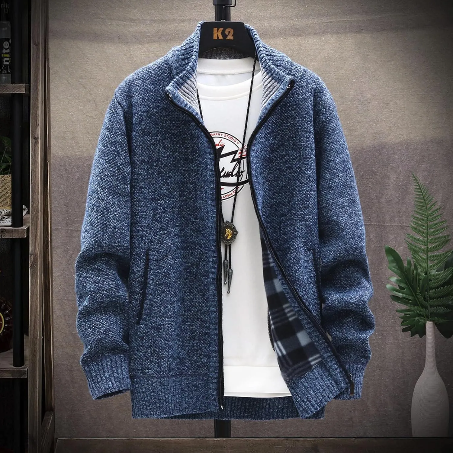 Casual Sweaters Cardigan Knitted Long Sleeve Jacket Full Zip Fleece Winter Warm Coat Outdoor Work Dress, XL-4XL
