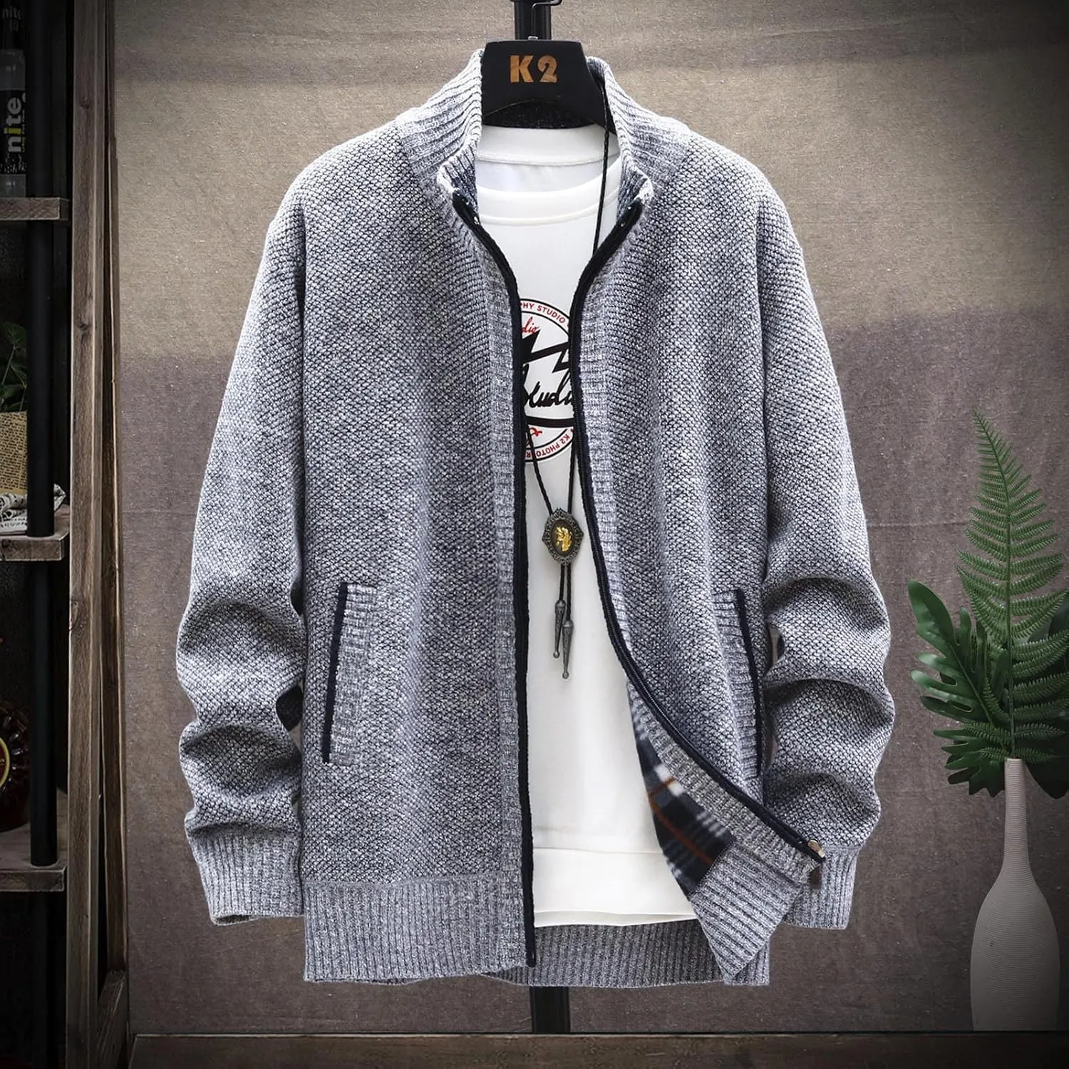 Casual Sweaters Cardigan Knitted Long Sleeve Jacket Full Zip Fleece Winter Warm Coat Outdoor Work Dress, XL-4XL