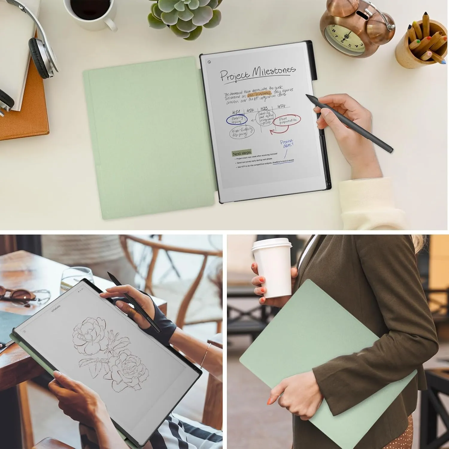 Caweet Case for Remarkable Paper Pro 11.8" 2024, Slim Hard Back Shell Protective Book Folio Cover with Built-in Pen Holder and Auto Wake/Sleep, Green