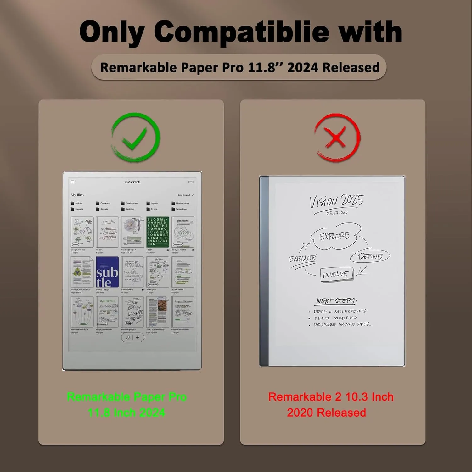 Caweet Case for Remarkable Paper Pro 11.8" 2024, Slim Hard Back Shell Protective Book Folio Cover with Built-in Pen Holder and Auto Wake/Sleep, Green
