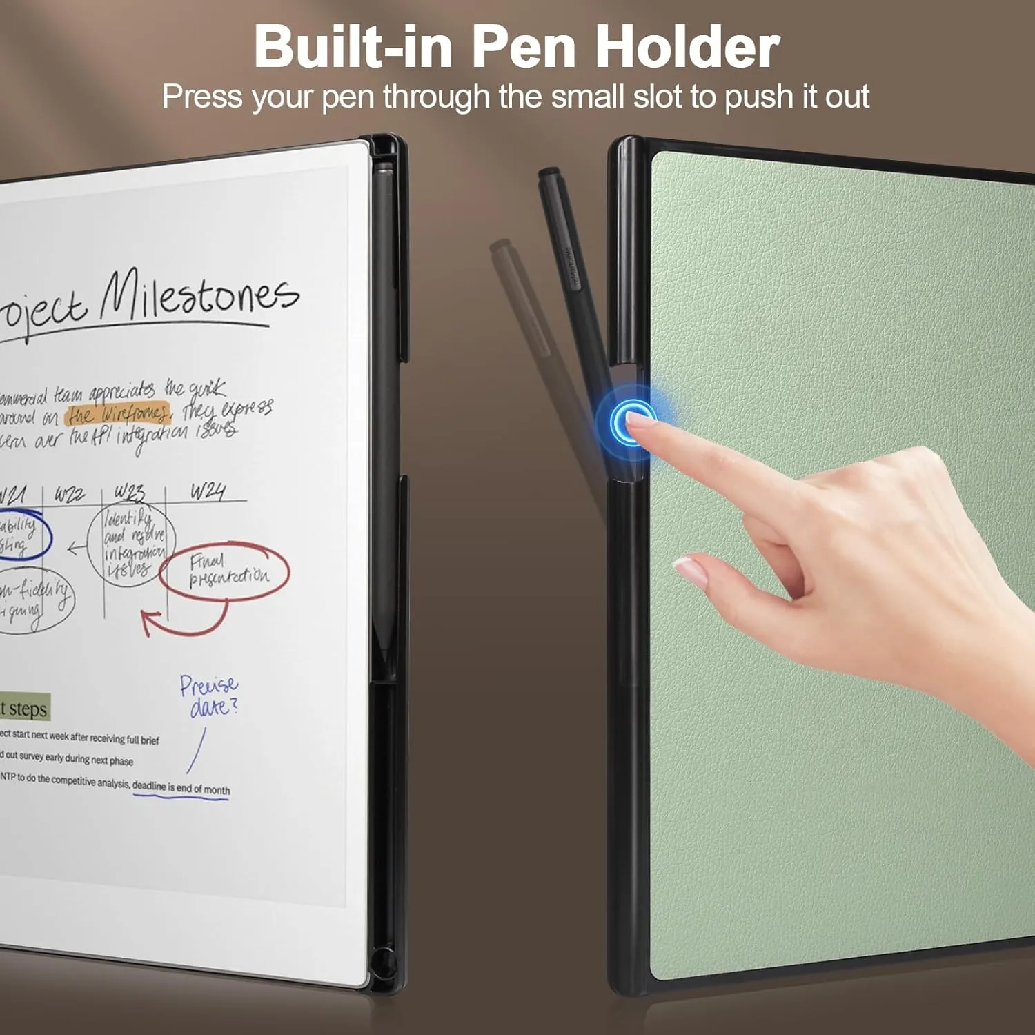 Caweet Case for Remarkable Paper Pro 11.8" 2024, Slim Hard Back Shell Protective Book Folio Cover with Built-in Pen Holder and Auto Wake/Sleep, Green