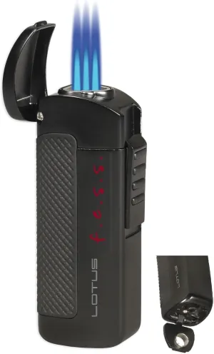 CEO Triple Torch Lighter by Lotus Group – Windproof Butane Lighter with Fuel Level Window, Large Flame Adjuster, Fold-Out Cigar Punch, Metal Housing – Lights up to 12,000 Feet