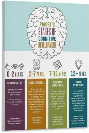 Child Development Stages Posters Piagets Stages Of Cognitive Development Poster (1) Canvas Painting Posters And Prints Wall Art for Living Room Bedroom Decor 24x36inch(60x90cm)