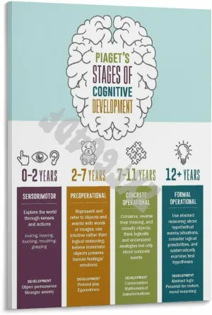 Child Development Stages Posters Piagets Stages Of Cognitive Wall Art (2) Canvas for Bedroom Living Room Decor 24x36inch(60x90cm) Frame-style