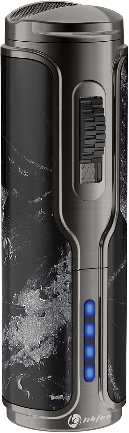 Cigar Lighter with Cigar Punch Cigar Holder, Windproof Triple Jet Flame Electric Torch Lighter, Refillable Butane Lighters with Electronic Ignition, Cool Lighters for Smoking (Black Marbling)