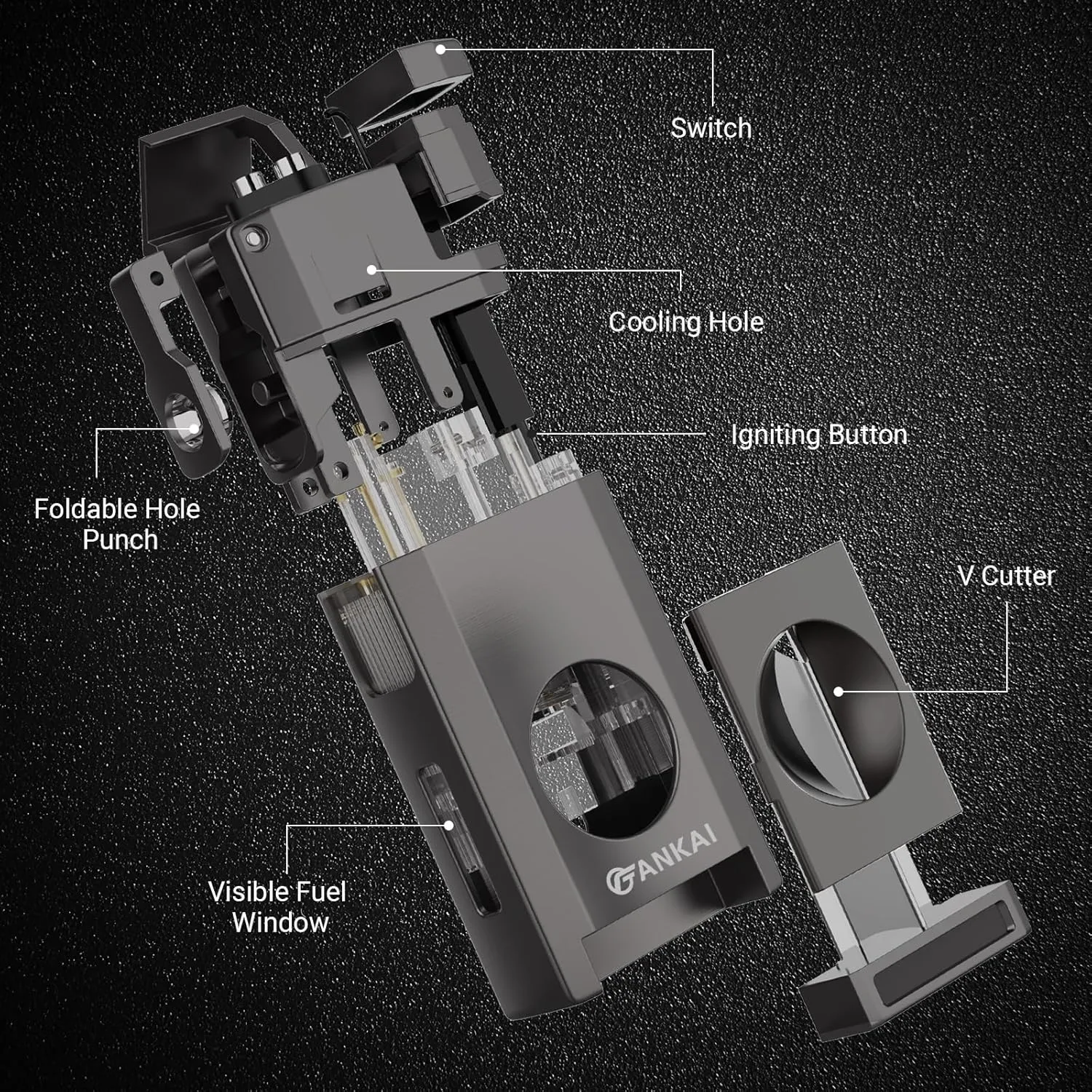 Cigar Lighter with Cutter & Punch, Refillable Torch Lighter with Double Jet Flame, Windproof Butane Lighter for Smoking, Cigar Gift for Men (Butane Not Included) (Gray)