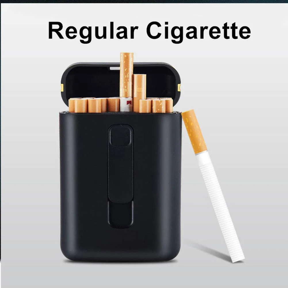 Cigarette Case with Lighter Cigarettes Box King Size Portable Pack 20pcs Regular Size Cigarettes USB Lighters 2 in 1 Rechargeable Flameless Windproof Electric Lighter(Black)