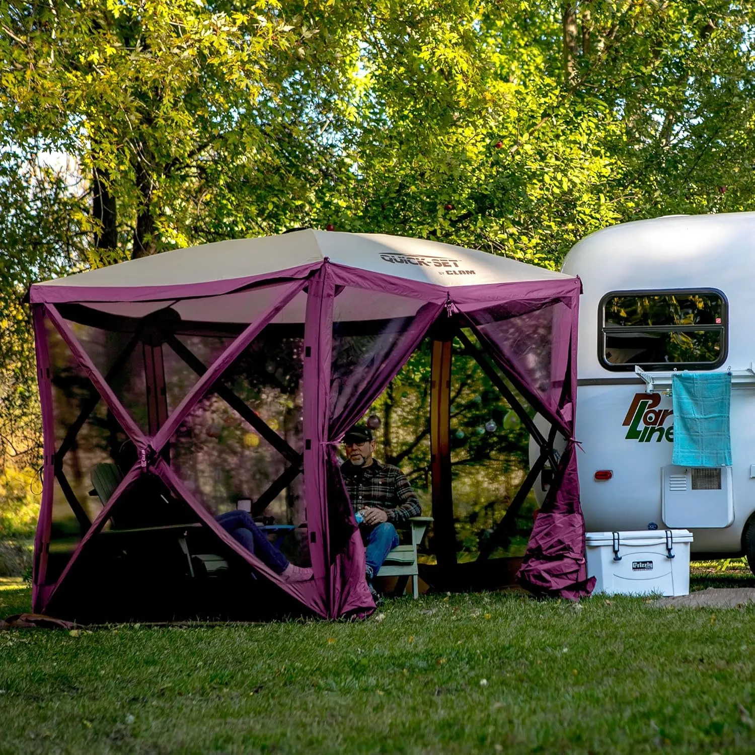 CLAM Pop Up Screen Tent, Outdoor Camping Gazebo Canopy, Venture, 9' x 9', Plum