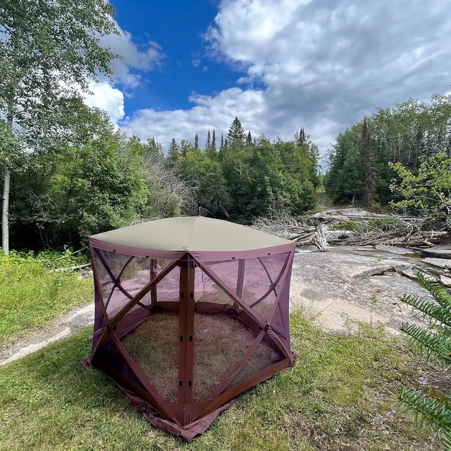 CLAM Pop Up Screen Tent, Outdoor Camping Gazebo Canopy, Venture, 9' x 9', Plum