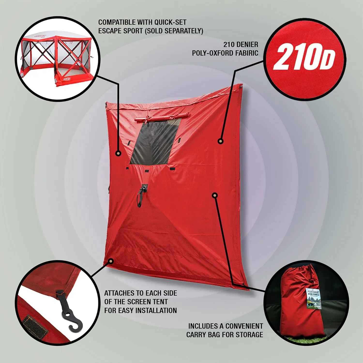 CLAM Quick-Set Wind and Sun Panel Attachment for Escape Sport Screen Shelter Canopy Tent with Carrying Bag, Accessory Only, Red (3 Pack)