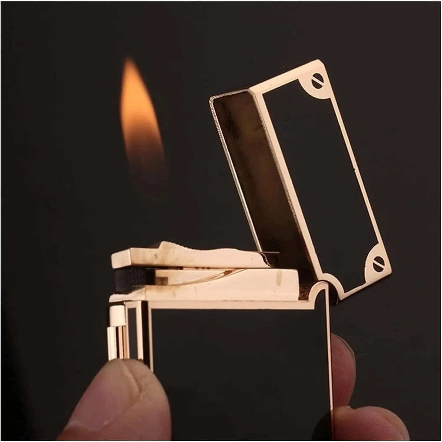 Classic Grinding Wheel Lighter, Open Lid Ding Sound，Flint Side Slide Igniter, Adjustable Soft Flame Lighter Butane Refillable Gas Lighter, Outdoor Cigarette/Cigar/Candle Gift Box Packaging [No Gas](Bl