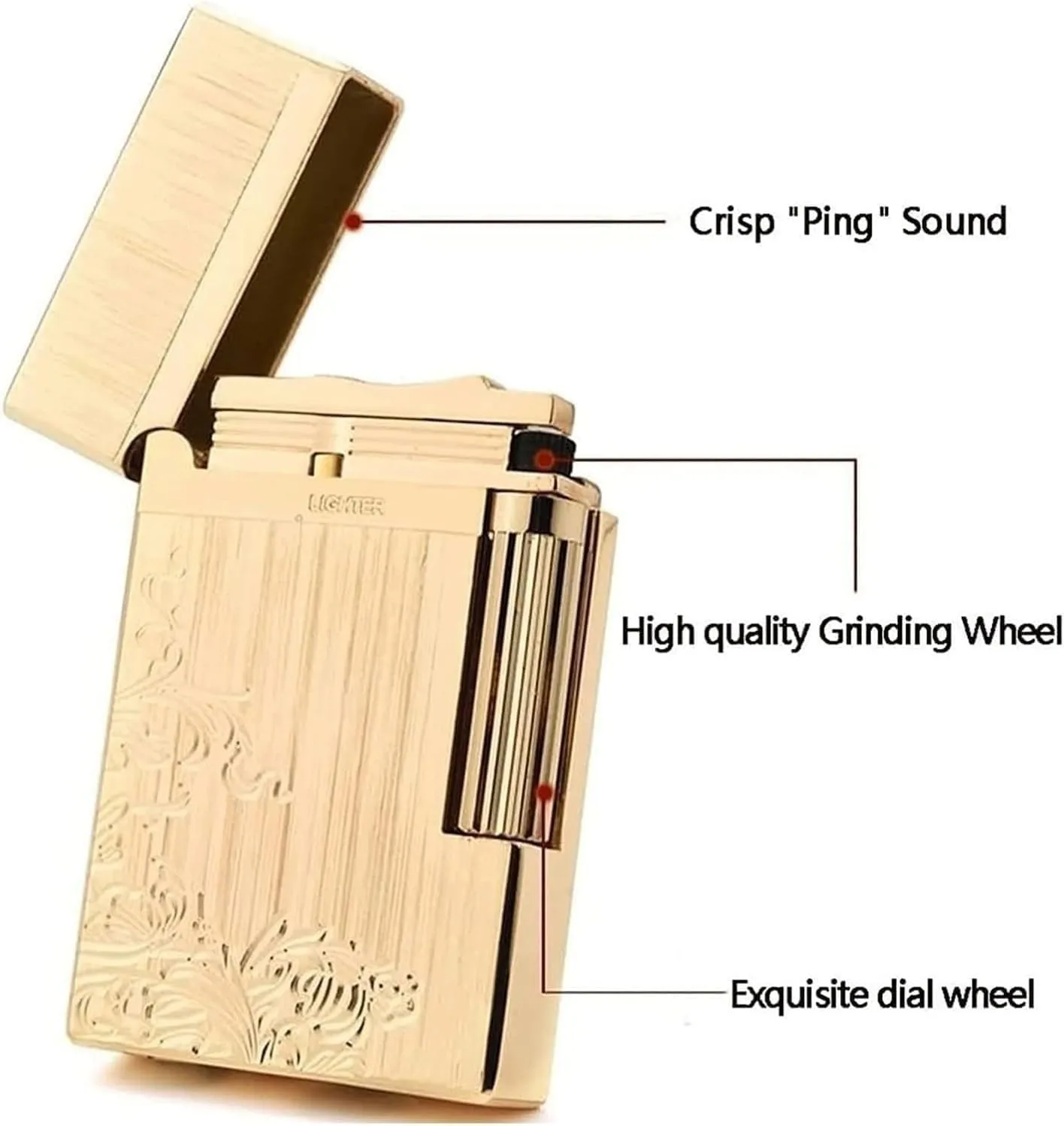 Classic Grinding Wheel Lighter, Open Lid Ding Sound，Flint Side Slide Igniter, Adjustable Soft Flame Lighter Butane Refillable Gas Lighter, Outdoor Cigarette/Cigar/Candle Gift Box Packaging [No Gas](Bl