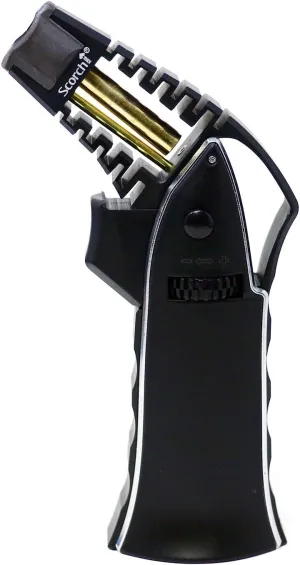 CNC Machined 6.75" Tall Handheld Aluminum Flame Adjustable Butane Refillable Torch In Gift Box (Black #2)