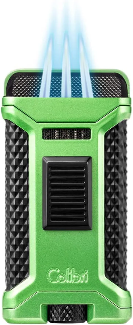 Colibri Ascari Triple Jet Flame Butane Lighter, Windproof & Refillable, Cigar Enthusiast's Choice with Integrated Punch, Blue Fuel Window, and Adjustable Flame (Metallic Green   Black)