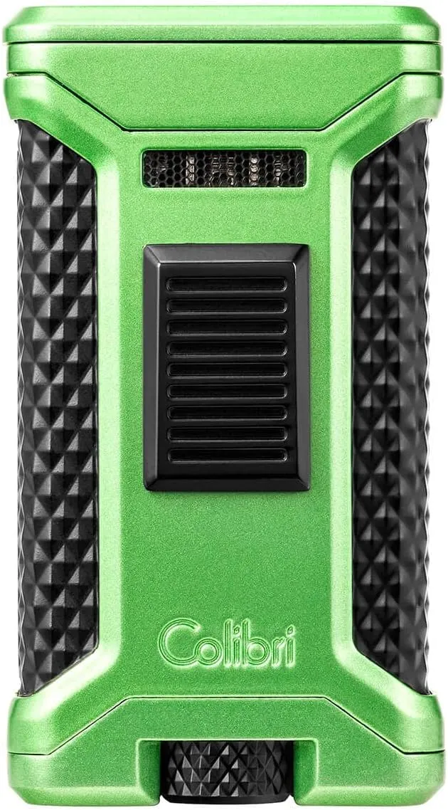 Colibri Ascari Triple Jet Flame Butane Lighter, Windproof & Refillable, Cigar Enthusiast's Choice with Integrated Punch, Blue Fuel Window, and Adjustable Flame (Metallic Green   Black)