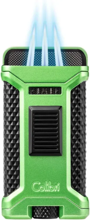Colibri Ascari Triple Jet Flame Butane Lighter, Windproof & Refillable, Cigar Enthusiast's Choice with Integrated Punch, Blue Fuel Window, and Adjustable Flame (Metallic Green   Black)