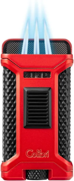 Colibri Ascari Triple Jet Flame Butane Lighter, Windproof & Refillable, Cigar Enthusiast's Choice with Integrated Punch, Blue Fuel Window, and Adjustable Flame (Metallic Red   Black)