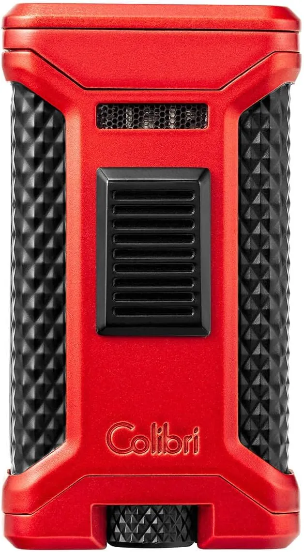 Colibri Ascari Triple Jet Flame Butane Lighter, Windproof & Refillable, Cigar Enthusiast's Choice with Integrated Punch, Blue Fuel Window, and Adjustable Flame (Metallic Red   Black)