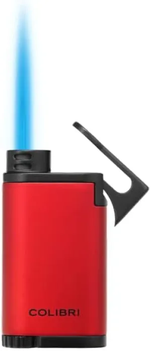 Colibri Belmont Single Jet Flame Butane Lighter, Windproof & Refillable, Cigar Enthusiast's Choice with Blue Fuel Window and Adjustable Flame (Metallic Red   Black)