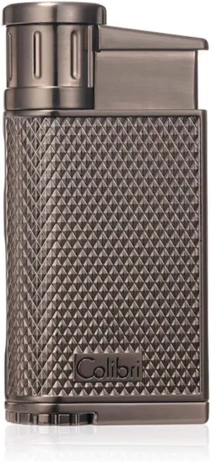 Colibri EVO Angled Single Jet Flame Butane Lighter, Windproof & Refillable, User-Friendly with Pachmayr Grip, Blue Fuel Window and Adjustable Flame - Sleek Design (Gunmetal)